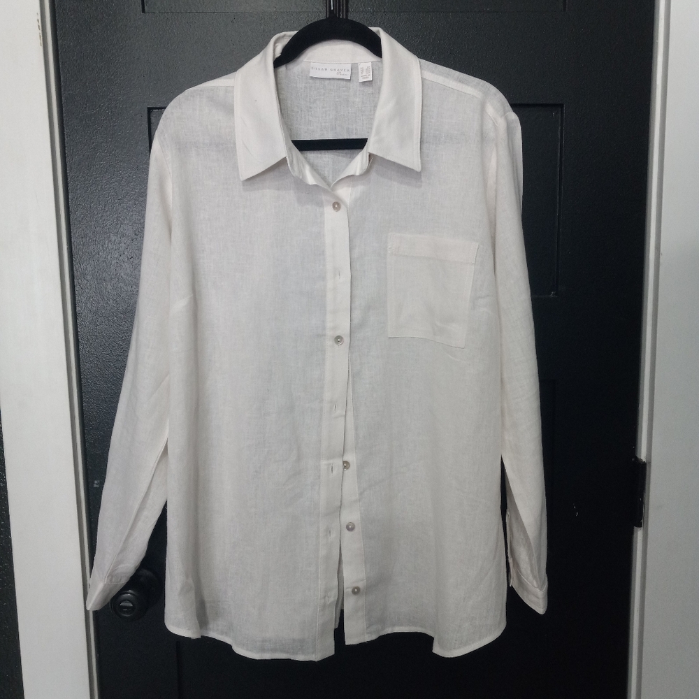 Susan Graver Pure Petite Cross-Dyed Linen Blend Tunic Shirt